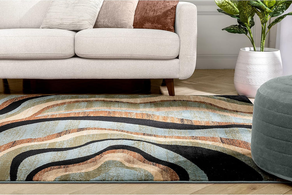 Blue Brown Geometric Area Rug 8x10 I962544