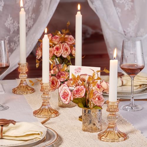 Set of 6 Glass Gold Candlestick Holders I8932