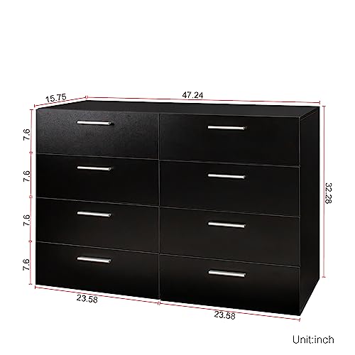 8 Drawer Black Wooden Double Dresser D711