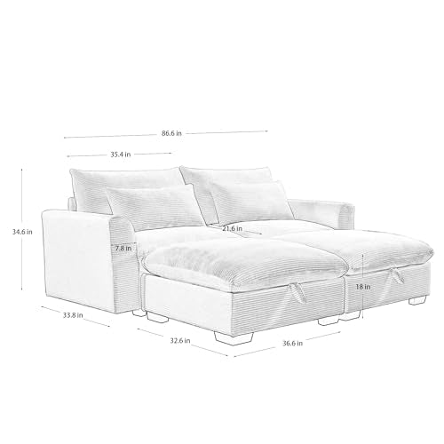 Brown Corduroy Ottomans for Modular Sectional Sofa L920