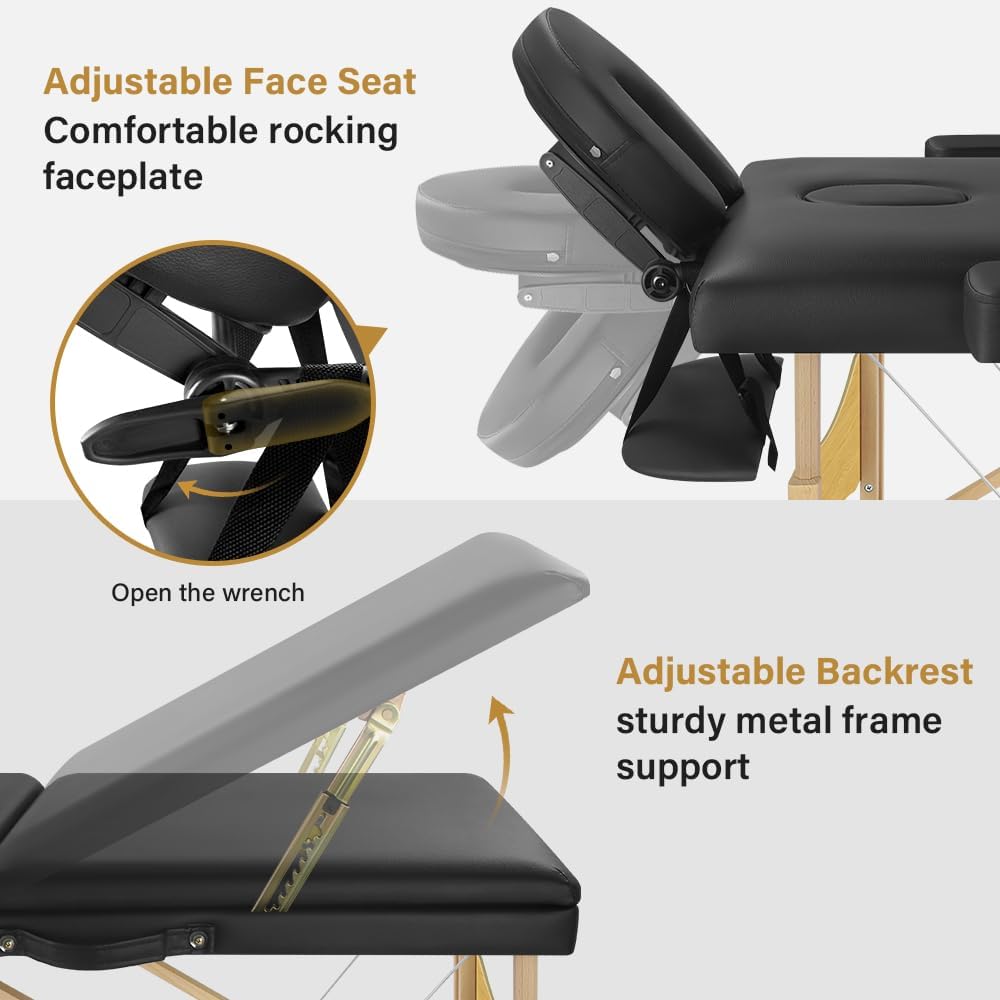 Black Folding Massage Table with Carry Case Y8643