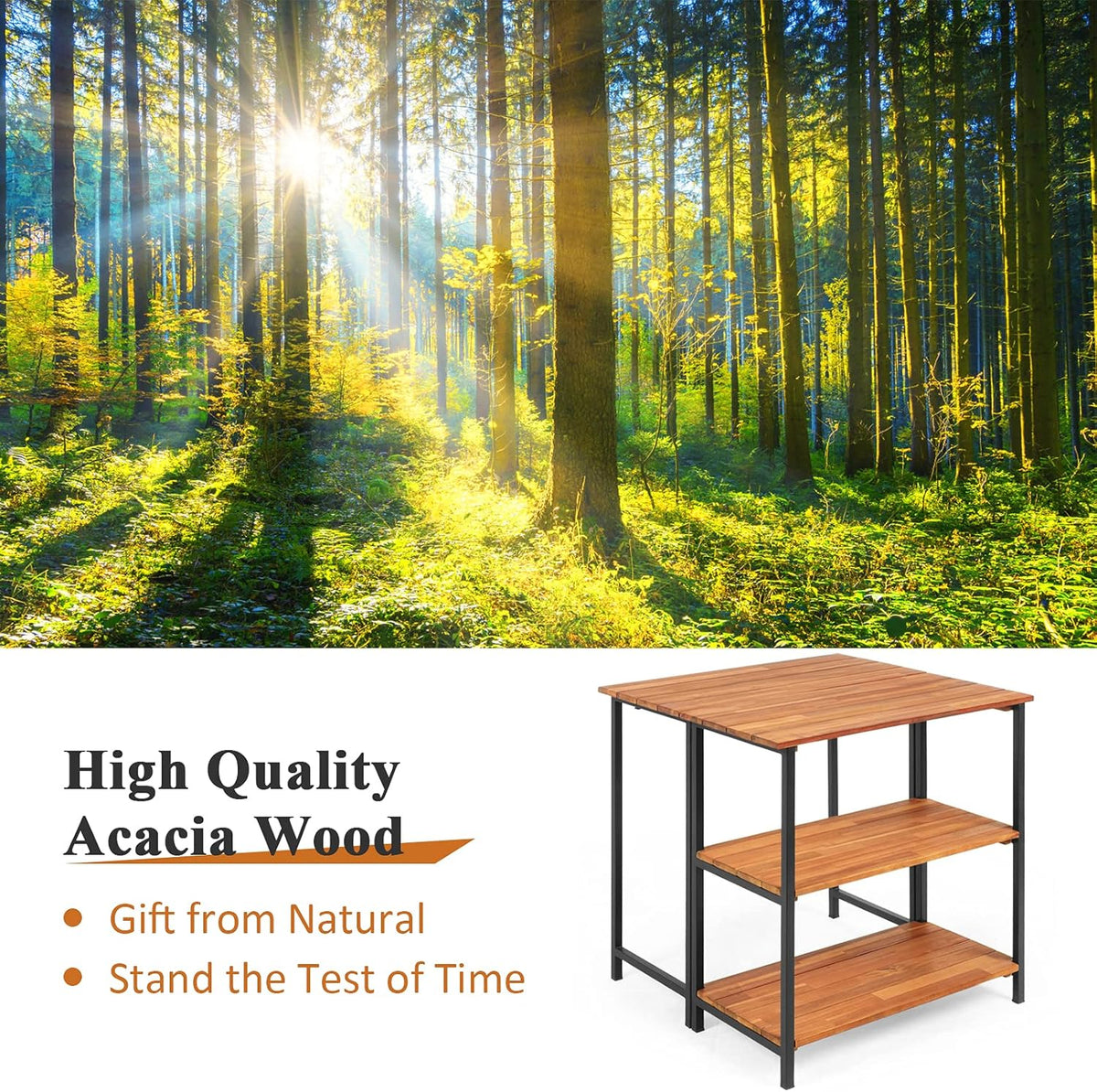Acacia Wood Folding Patio Table with 2 Storage Shelves V15147