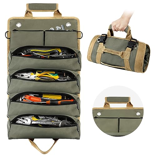 Green Heavy Duty Roll Up Tool Bag with Detachable Pouches C78236