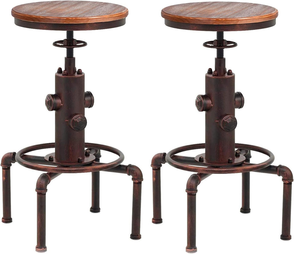 Antique Red Solid Wood Bar Stool Set of 2 U962