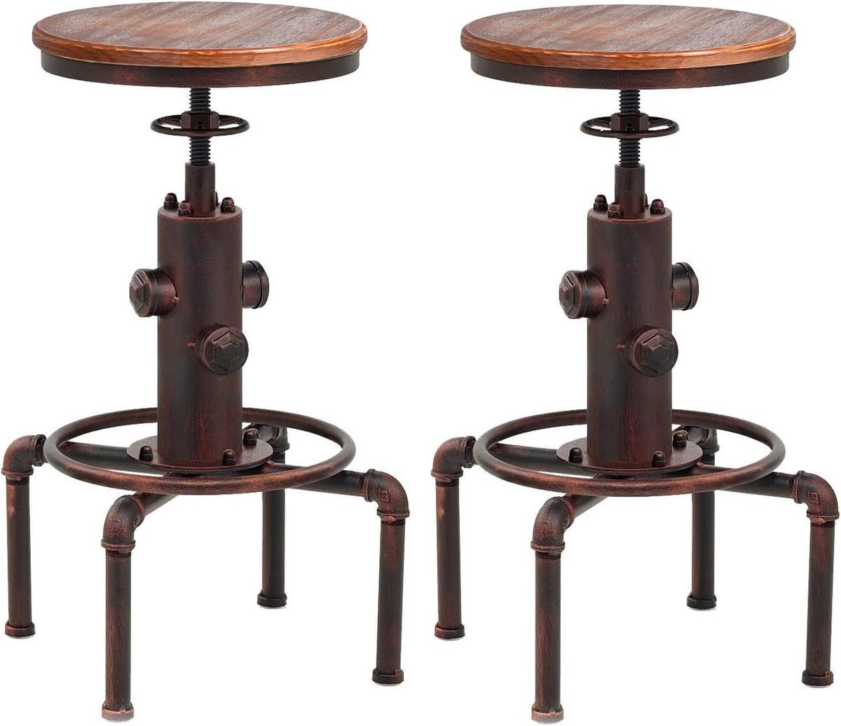 Antique Red Solid Wood Bar Stool Set of 2 U962