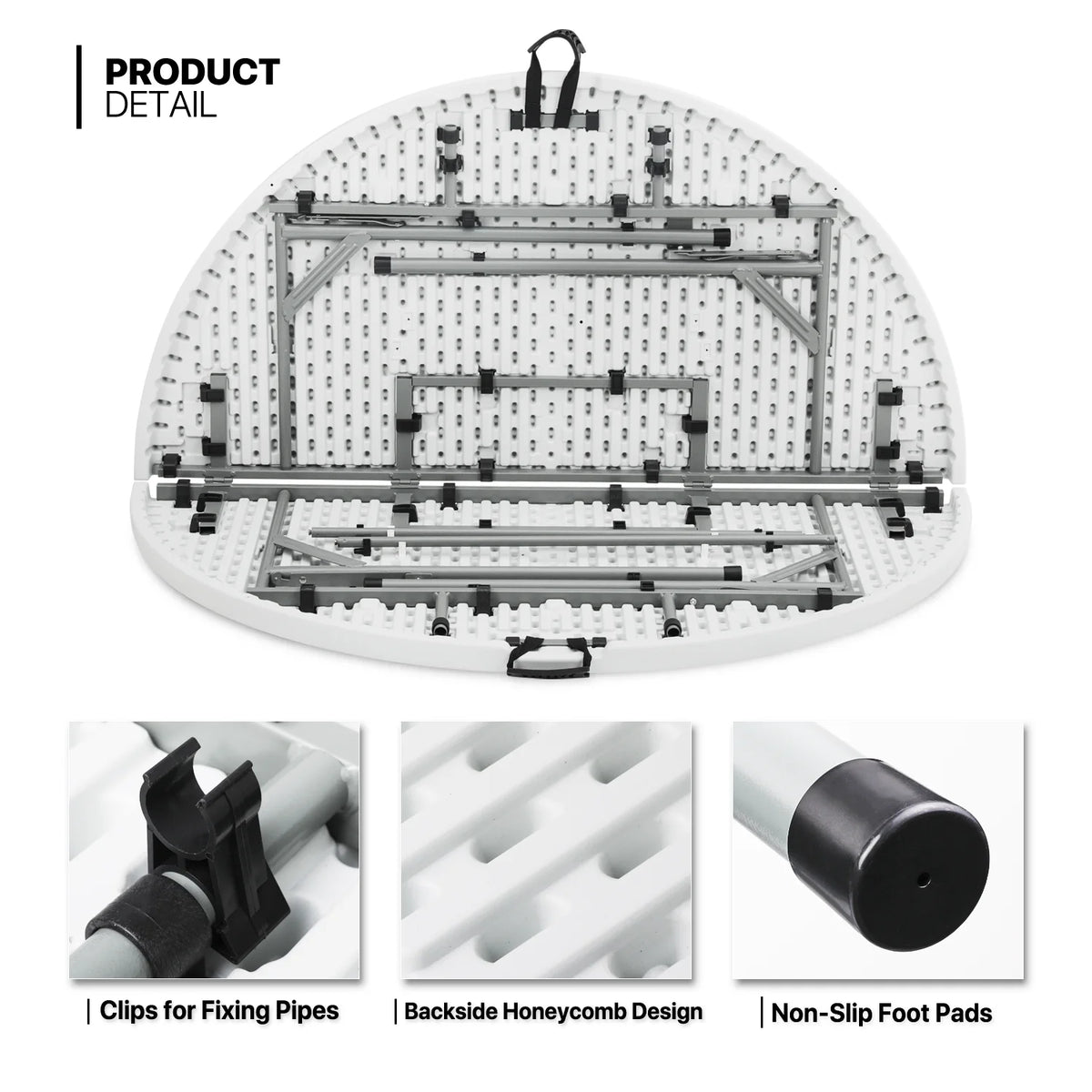 11 Pieces 4.5 Ft White Round Foldable Plastic Table and Chair Set Y276089