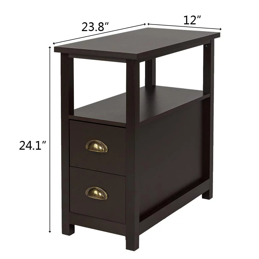 Set of 2 Wood End Table with 2 Drawers D54234