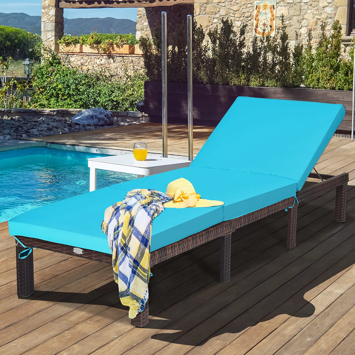 Red Adjustable Cushioned Rattan Chaise Lounge Chair M10180