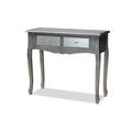 Brushed Wood and Mirrored Glass 2-Drawer Console Table J32661