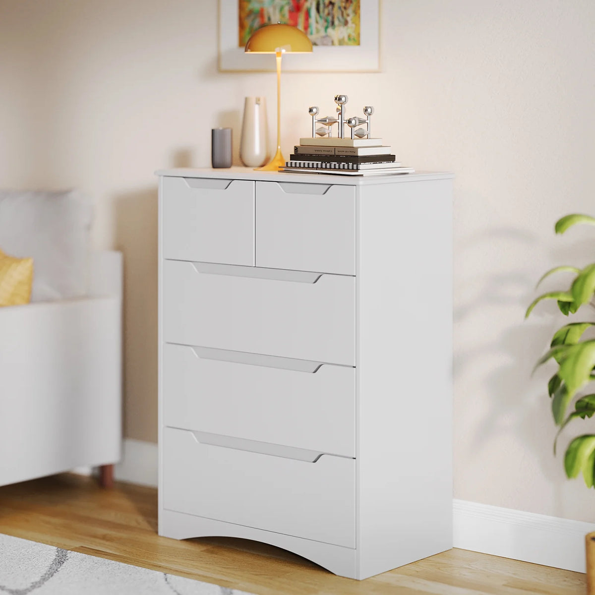 White 5 Drawer Wood Dresser J44669