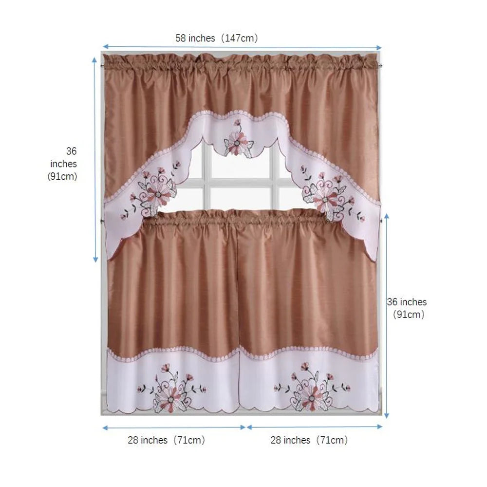 Pink 3-Piece Kitchen Curtain Tiers & Swag Set, 58x36 & 28x36 inches O501