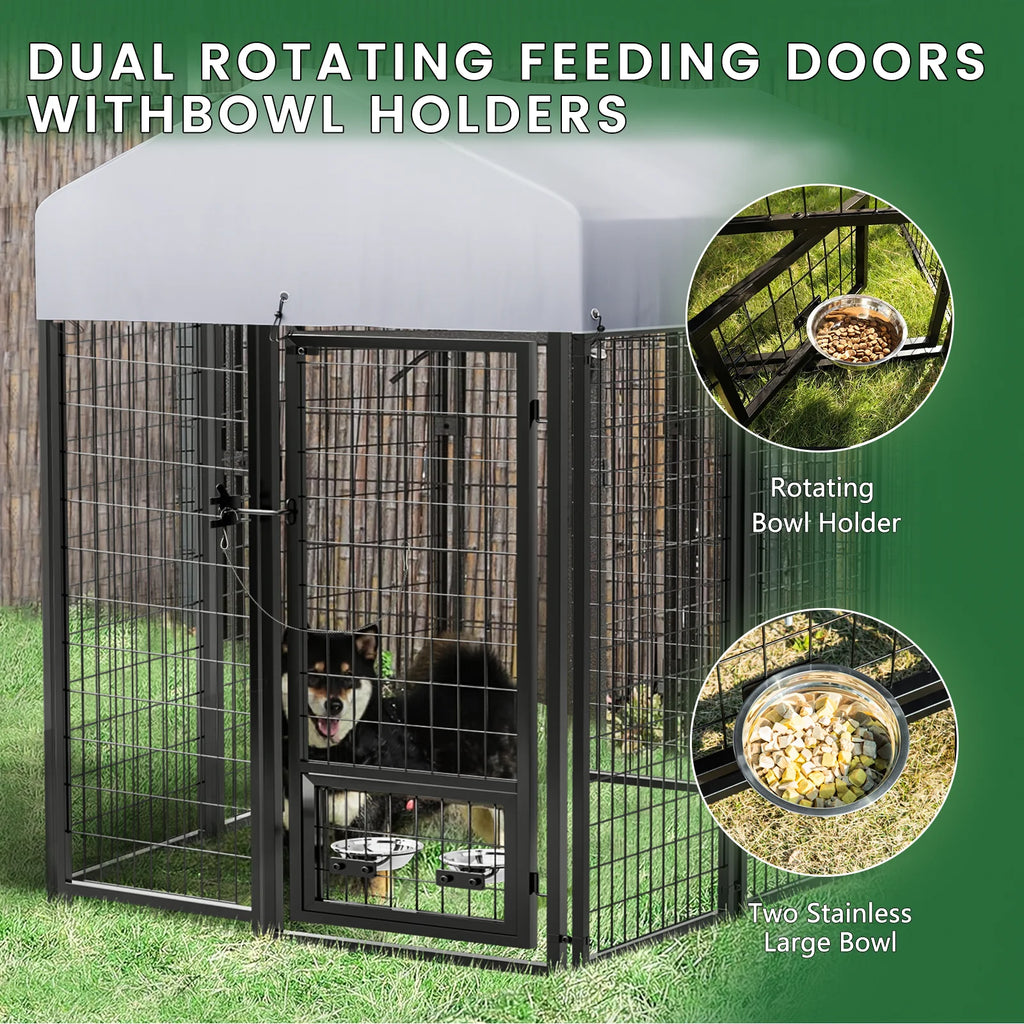8x4x6 FT Outdoor Dog Kennel with Rotating Dog Bowl L459