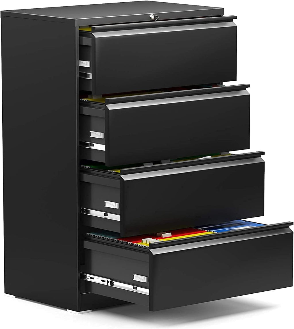 Black Mobile Filing Cabinet 3 Drawer with Lock Wheels Y88389