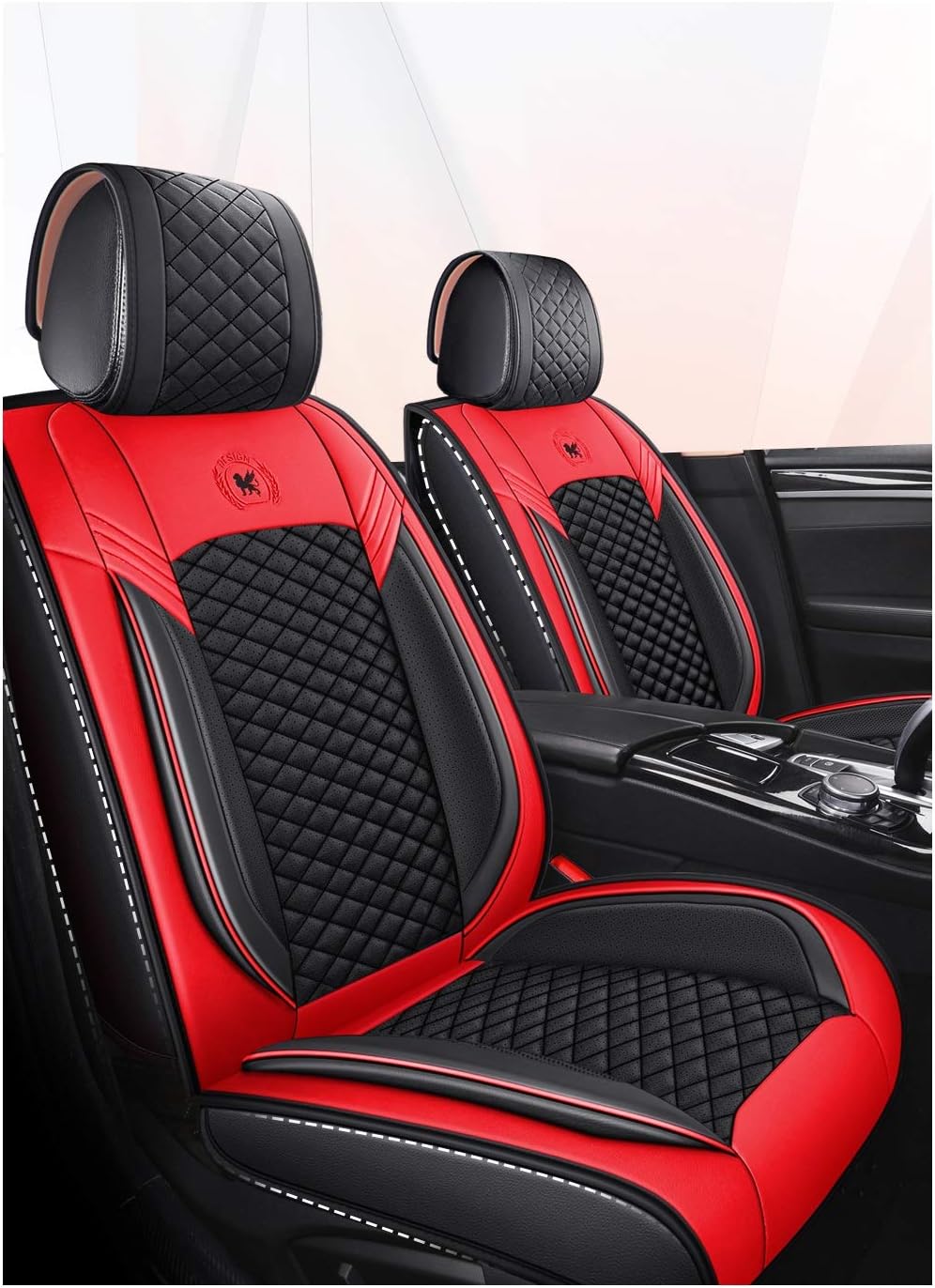 Black & Pink Leather Car Seat Covers 5 Seats Full Set K11702