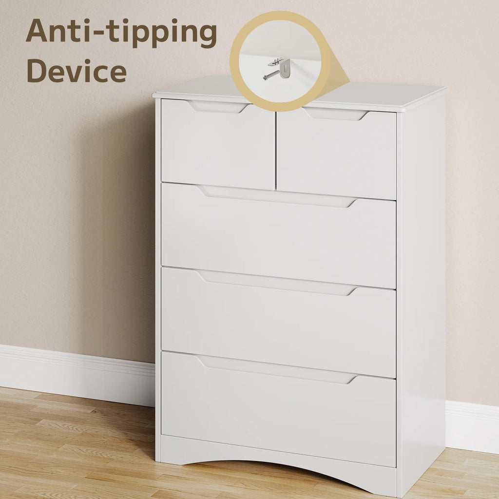 White 5 Drawer Wood Dresser J44669