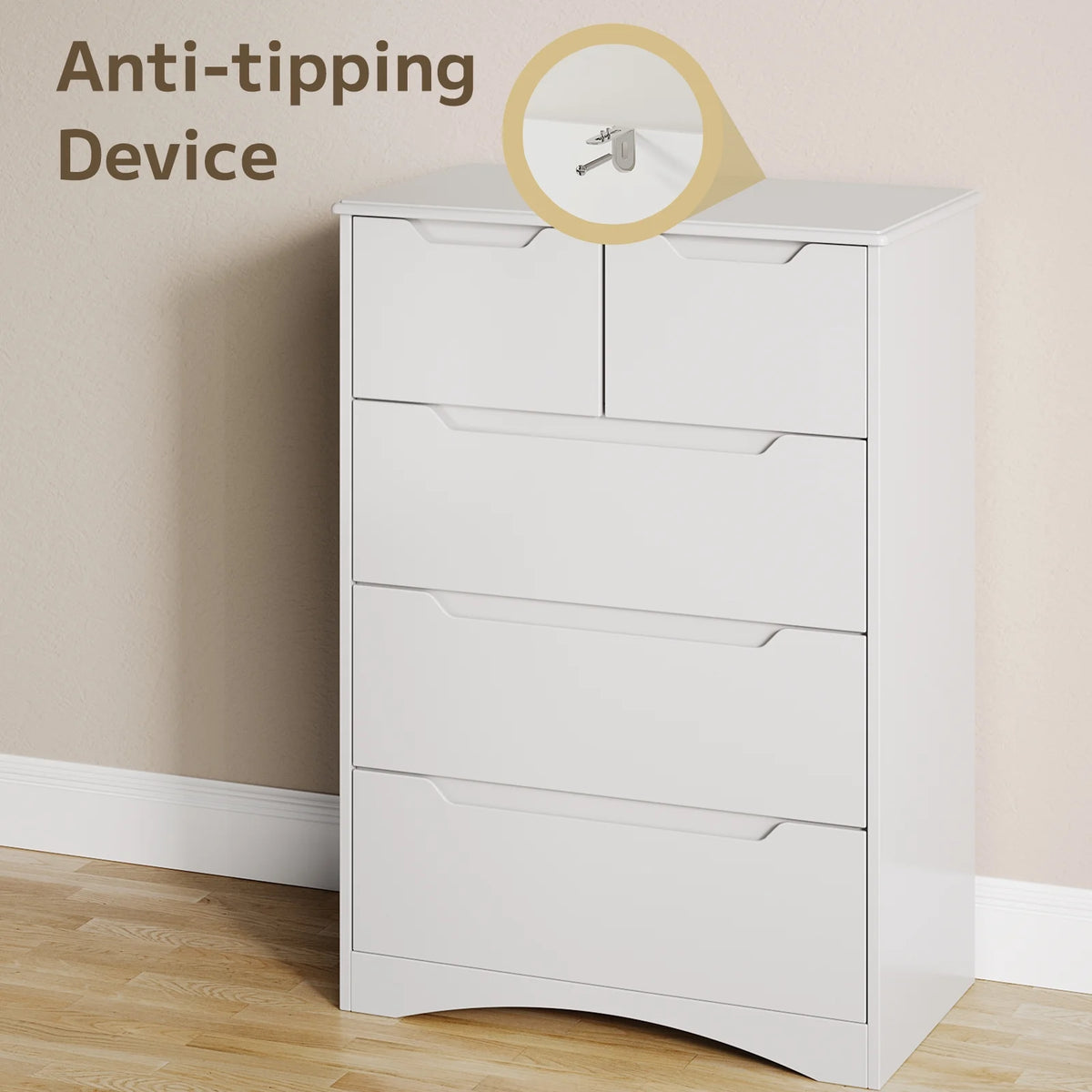 White 5 Drawer Wood Dresser J44669