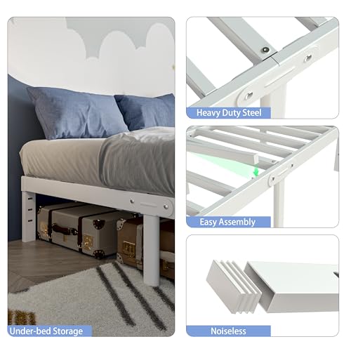 White Queen Size 12 Inch Metal Bed Frame S8157