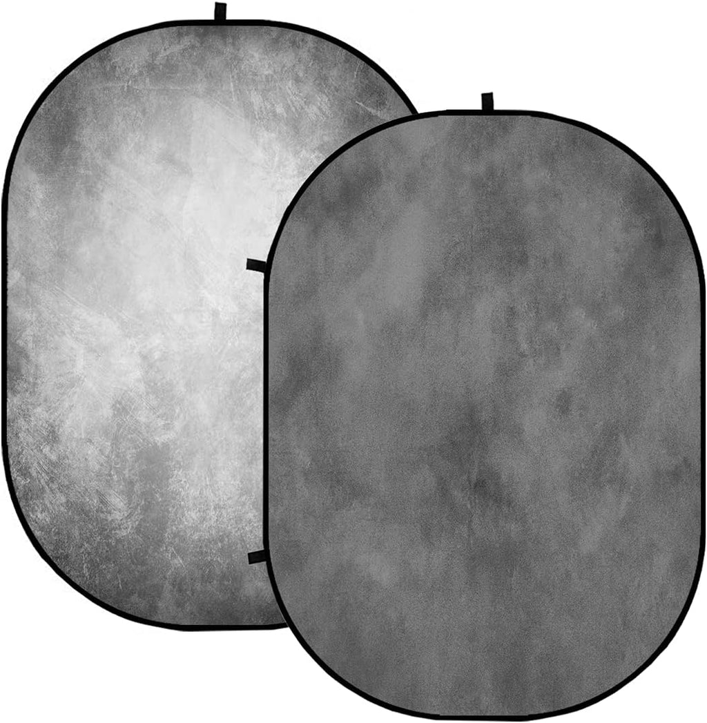 5x6.5ft Double Side Pop-up Collapsible Background Microfiber Gray Grey Abstract Backdrops with Carry Bag D53762