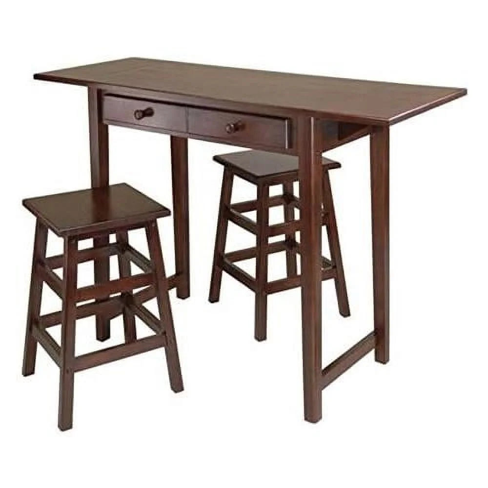 Double Drop Leaf Table with 2 Stools Solid Wood Cappuccino L1023
