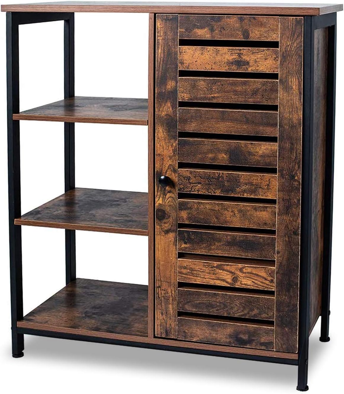 Rustic Brown Bathroom Storage Cabinet with 3 Open Shelves and Closed Compartments W966