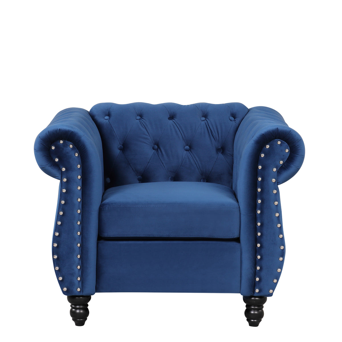 Blue Plush Upholstered Sofa with Solid Wood Legs Y818820