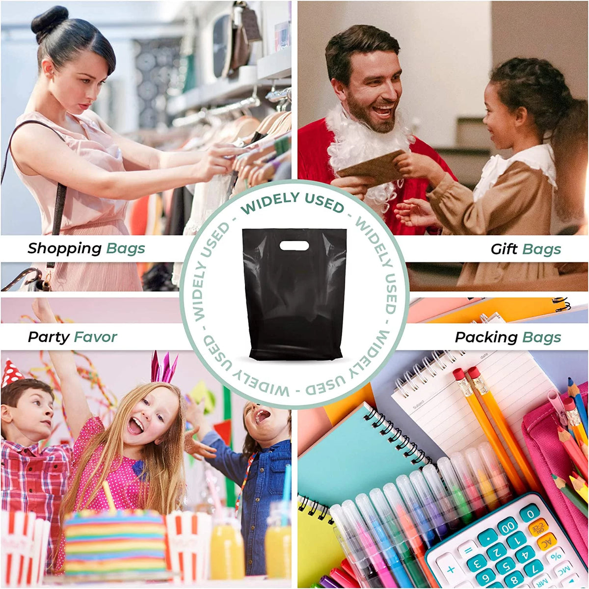 12" x 15" 1.25 mil Black Glossy Plastic Retail Bags 1000 Pack Y649659
