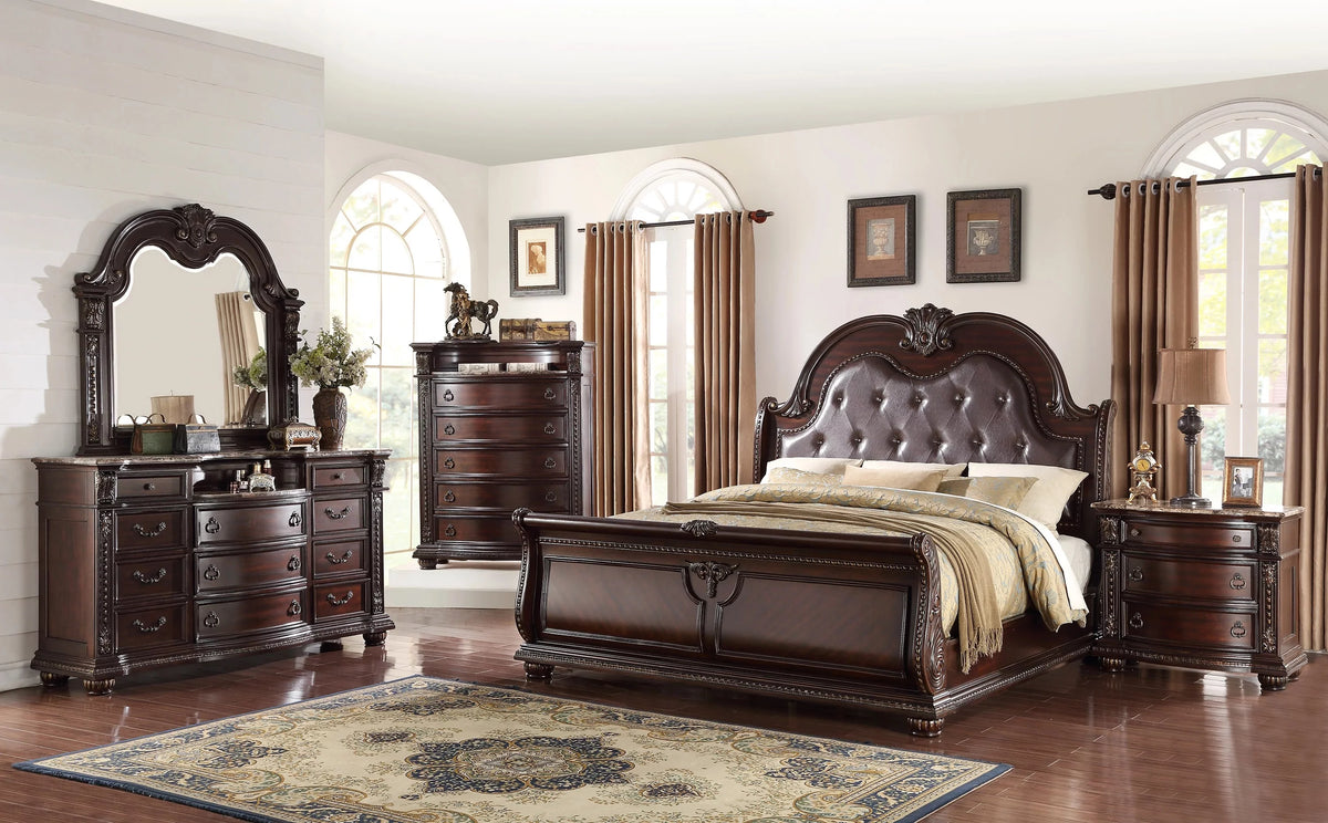 King Size Faux Leather Upholstery Panel Bed Y8084