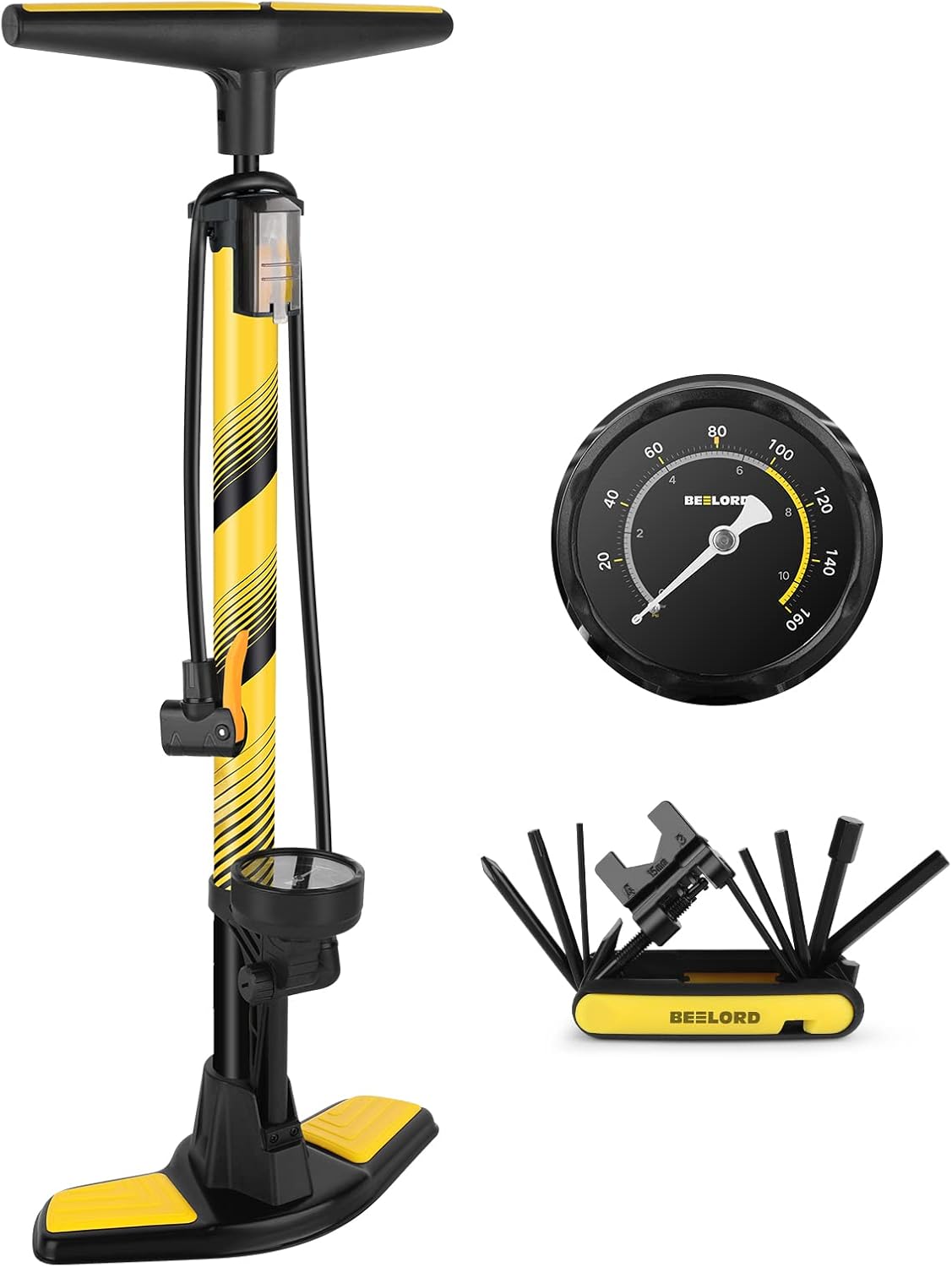 Aluminum Floor Bike Pump with Gauge, 160PSI, Twin Valve Head, Pack of 2 Q491