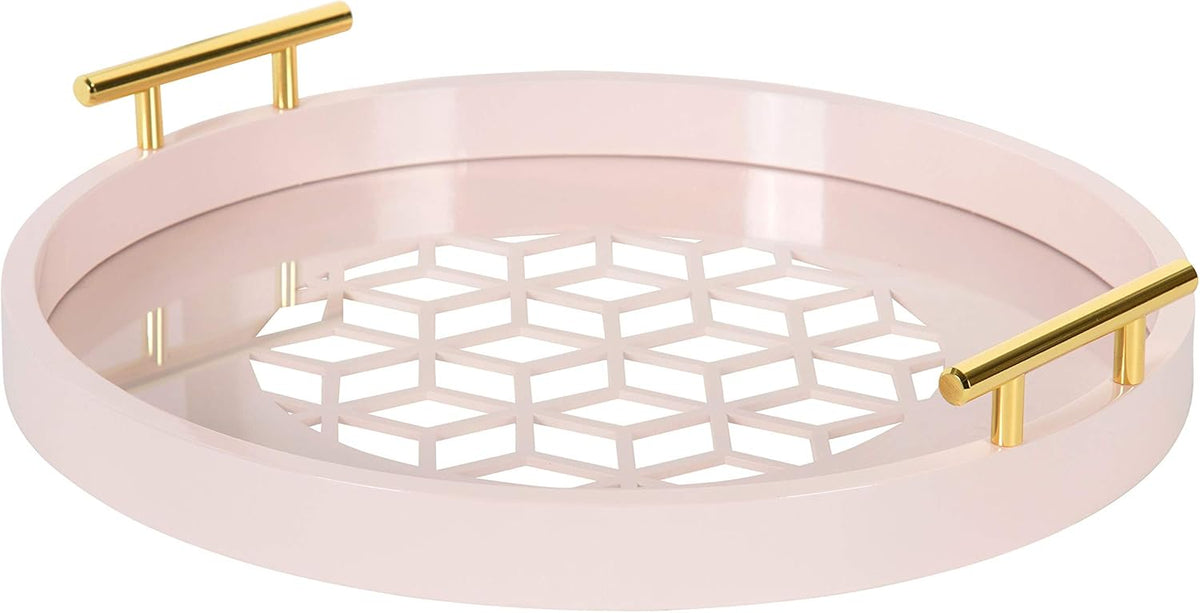 Navy and Gold Round Decorative Tray with Metal Handles I9752