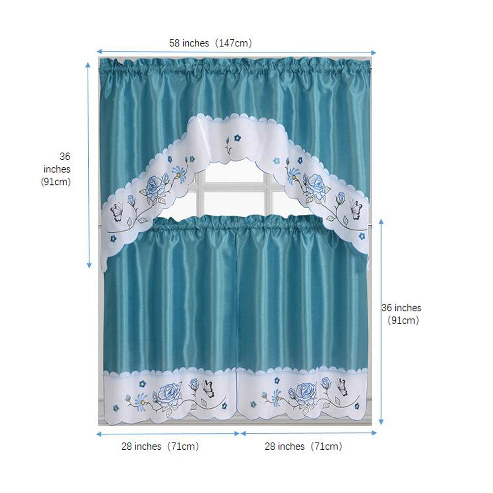 Turquoise 3-Piece Kitchen Curtain Tiers & Swag Set, 58x36 & 28x36 inches Q565