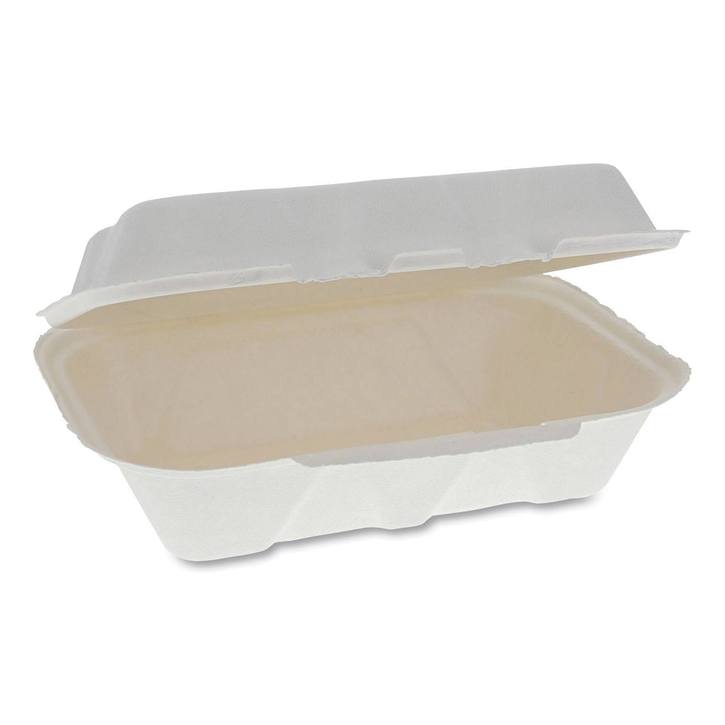 9.1 x 6.1 x 3.3 Natural 1-compartment Bagasse Hinged Lid Container W21170