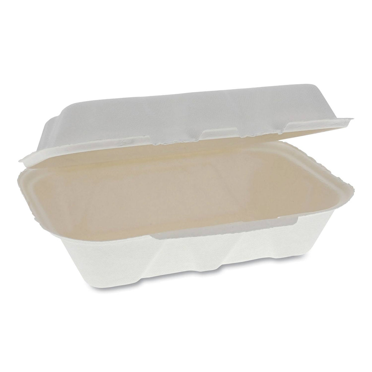 9.1 x 6.1 x 3.3 Natural 1-compartment Bagasse Hinged Lid Container W21170