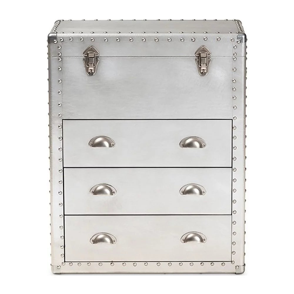 Silver Metal 3 Drawer Accent Storage Chest D4981