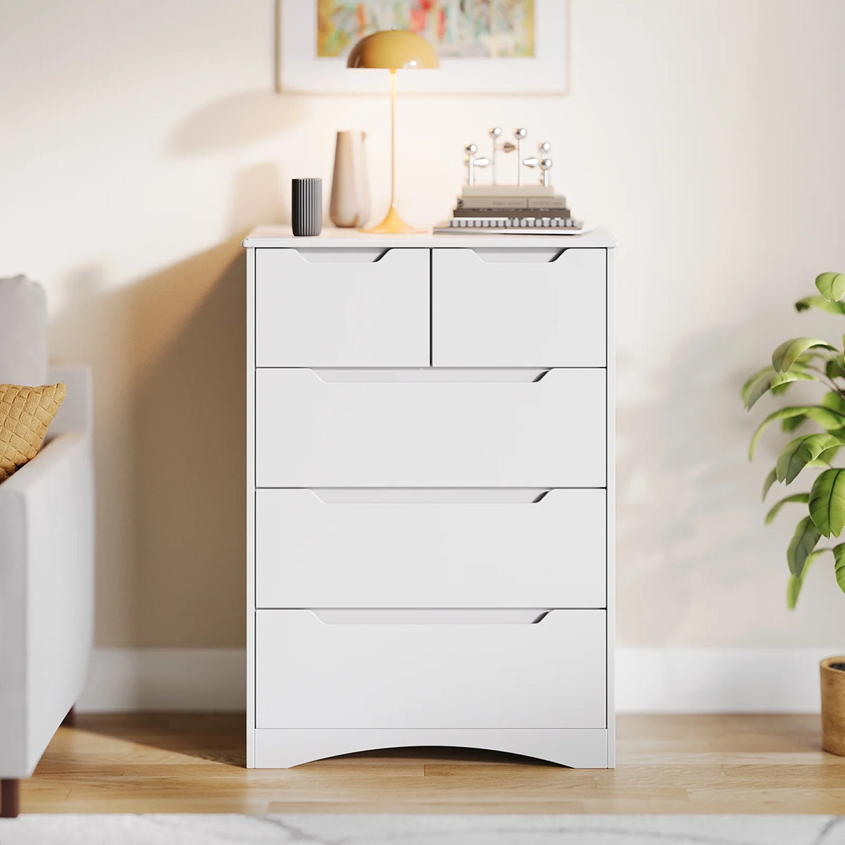 White 5 Drawer Wood Dresser J44669