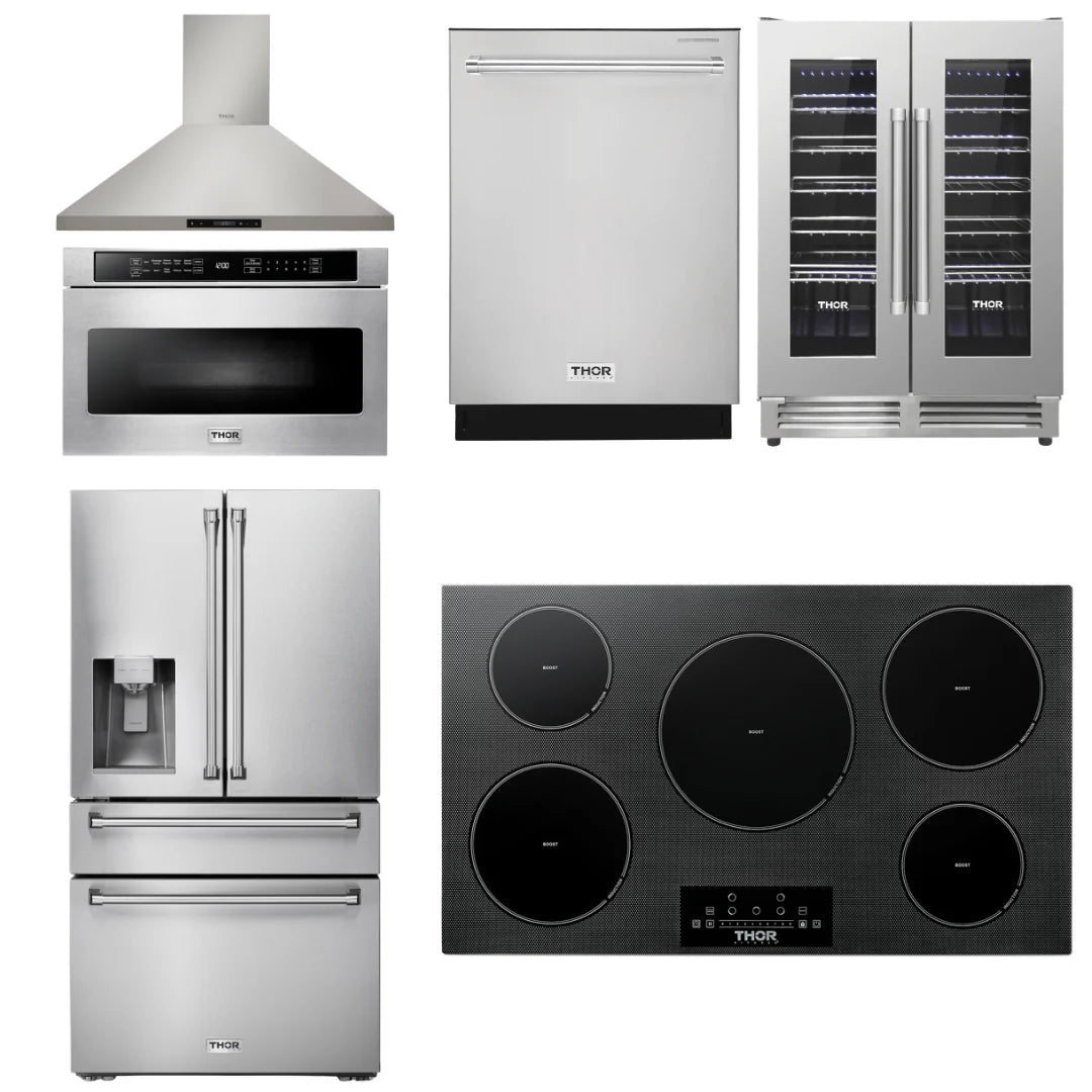 36 Induction Cooktop, Range Hood, Microwave, Refrigerator, Dishwasher, Wine Cooler M73991