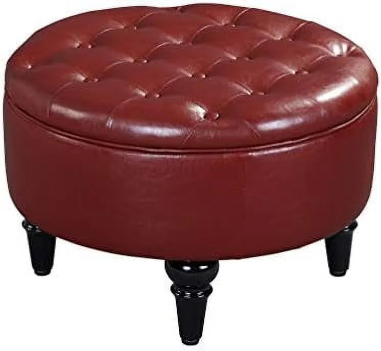 Faux Leather Round Ottoman with Tray Top W5177