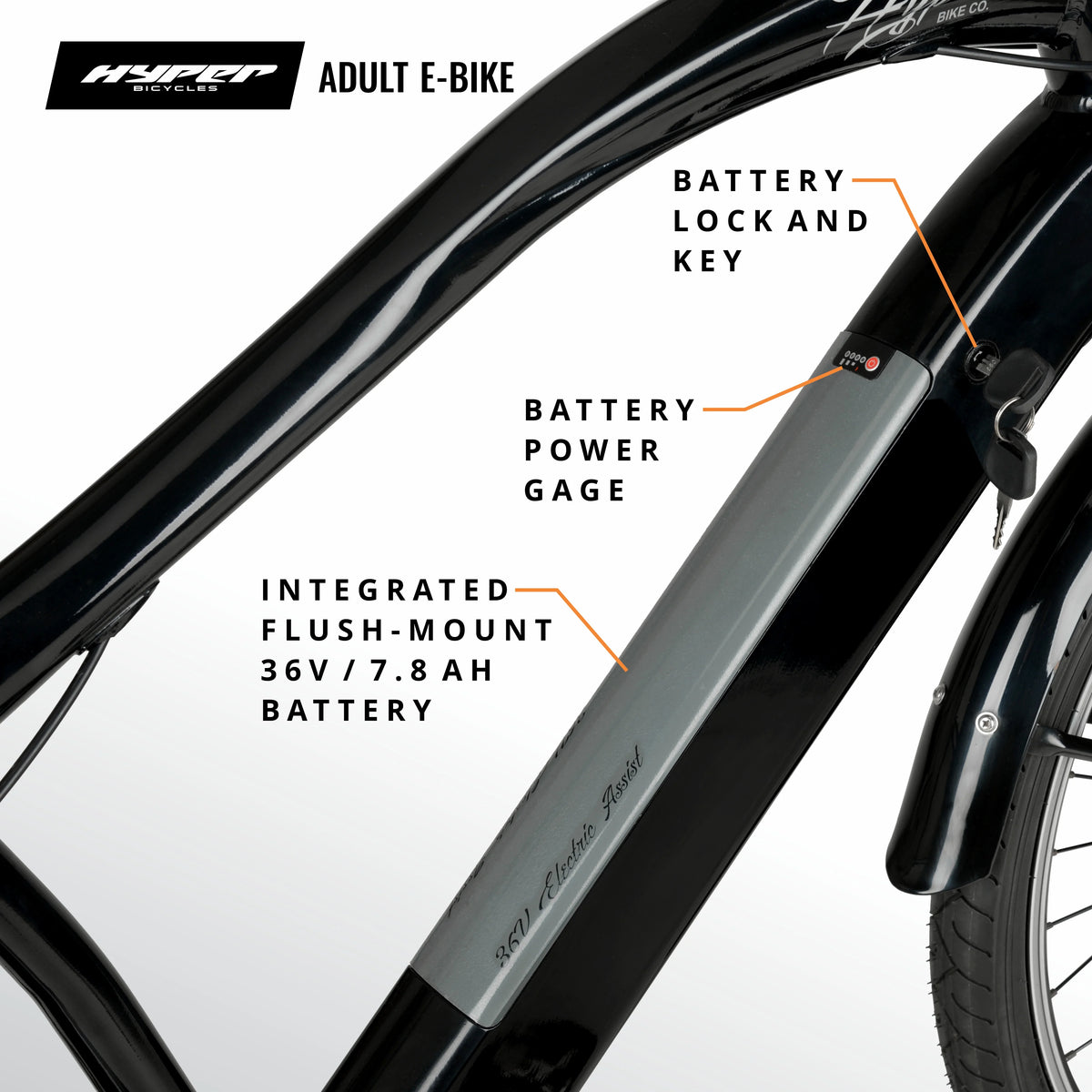 Black 26" 36V Electric Cruiser E-Bike with Pedal-Assist J8894