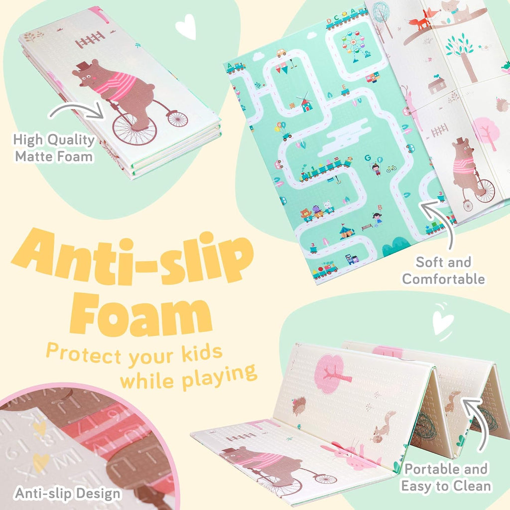 Reversible Non-Slip Waterproof Foam Baby Play Mat with Case, 6.5ft x 6ft I720