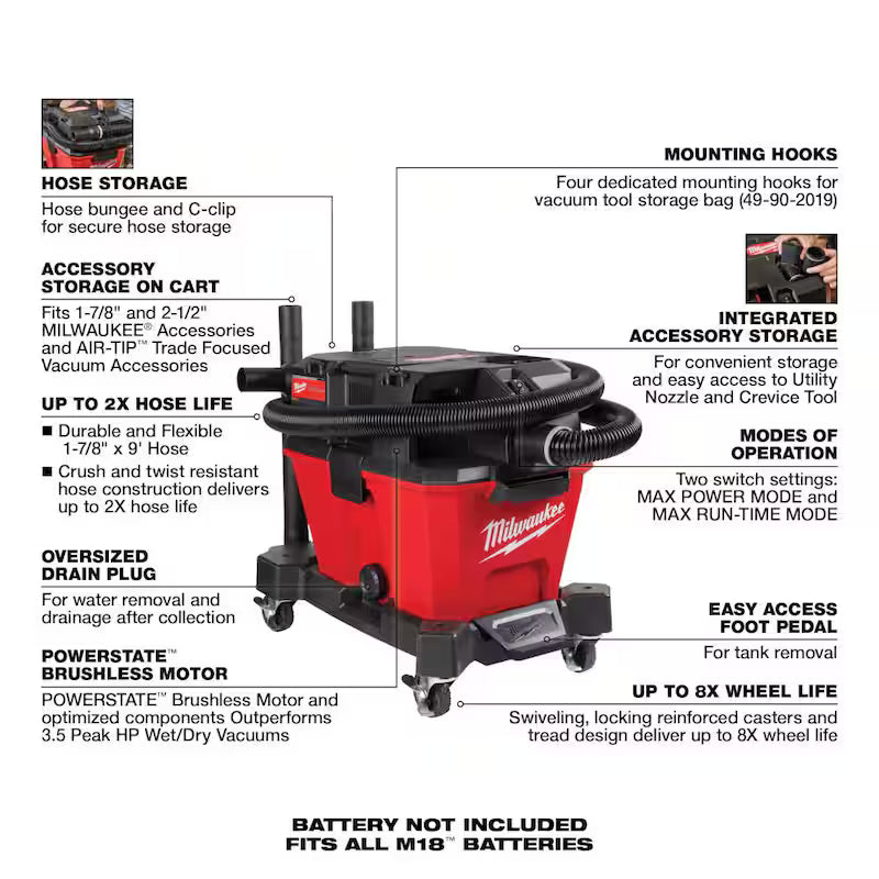 6 Gal. Cordless Wet/Dry Shop Vacuum with Crevice and Utility Nozzle C973