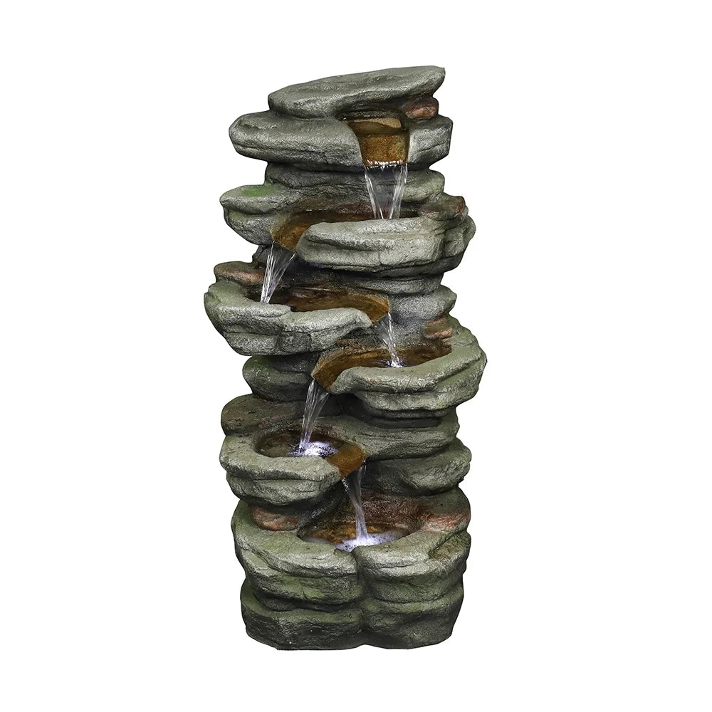 Outdoor 5-Tier Rock Water Fountain with LED Lights L318