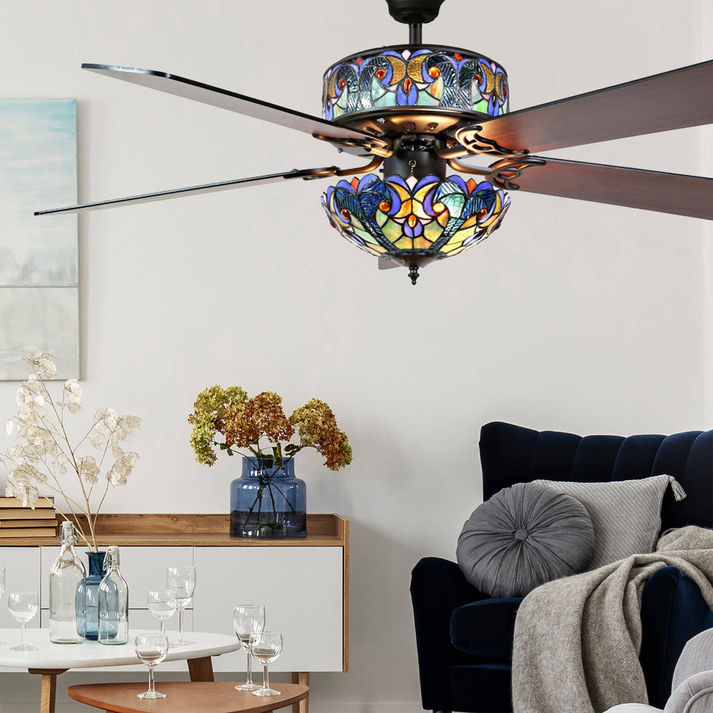 Blue Stained Glass Ceiling Fan Z46797