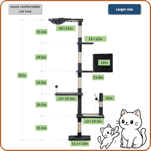 Wall Mounted Cat Climber Set with Scratching Post, Platforms, Dangling Balls, Condo D458886