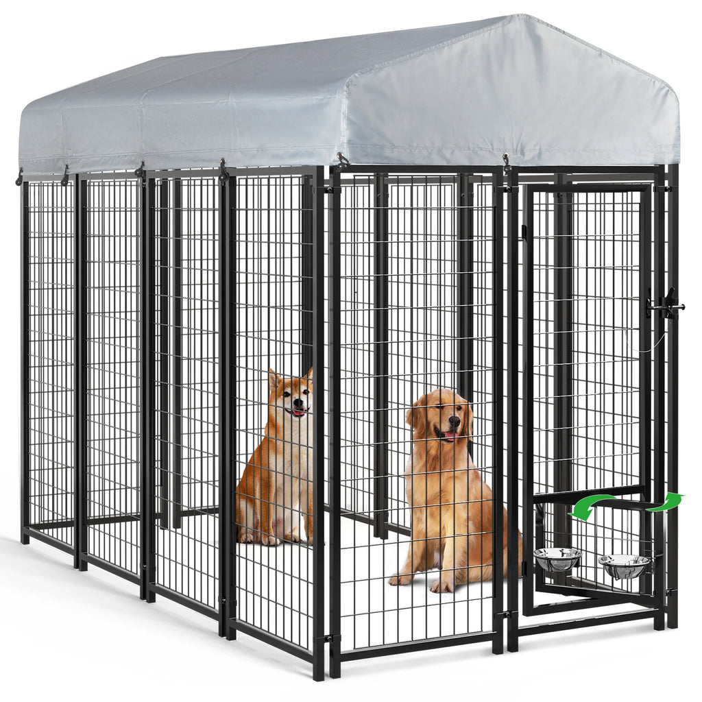 8x4x6 FT Outdoor Dog Kennel with Rotating Dog Bowl L459