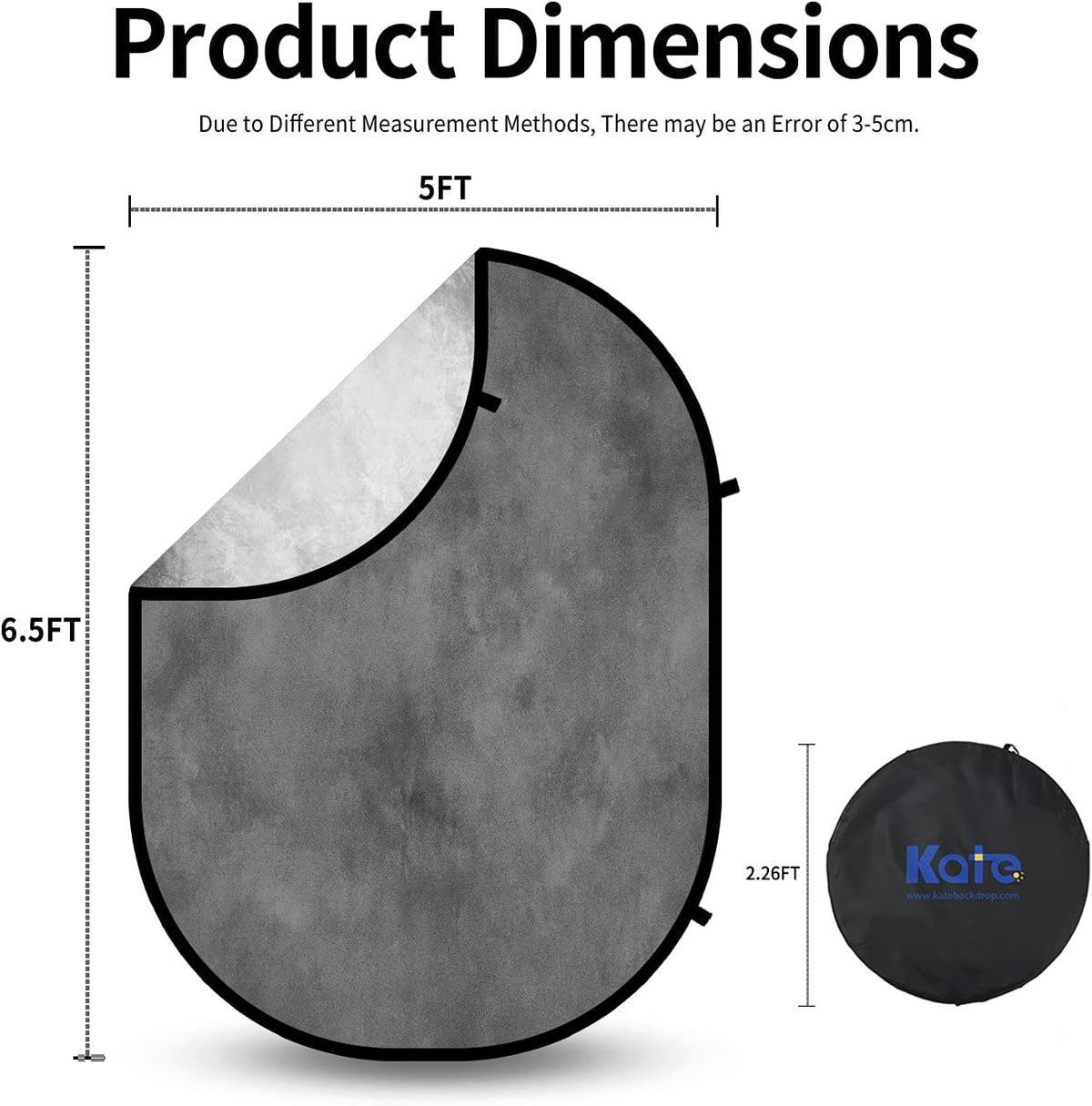 5x6.5ft Double Side Pop-up Collapsible Background Microfiber Gray Grey Abstract Backdrops with Carry Bag D53762