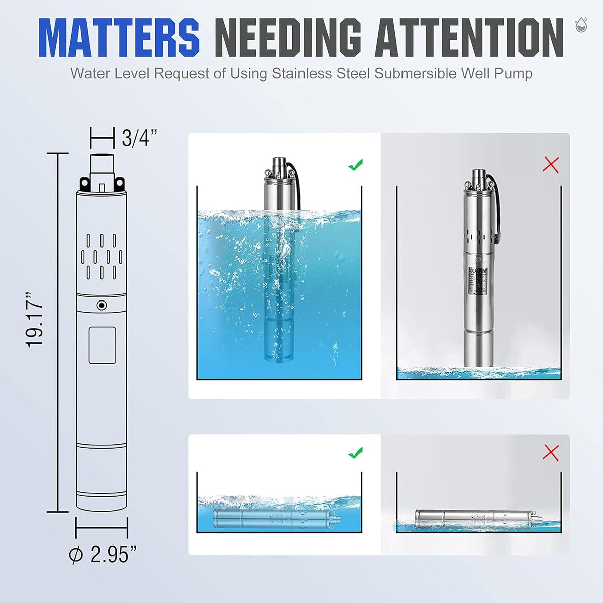 24V 400W Submersible Solar Well Pump Kit with 16ft Cable C8105