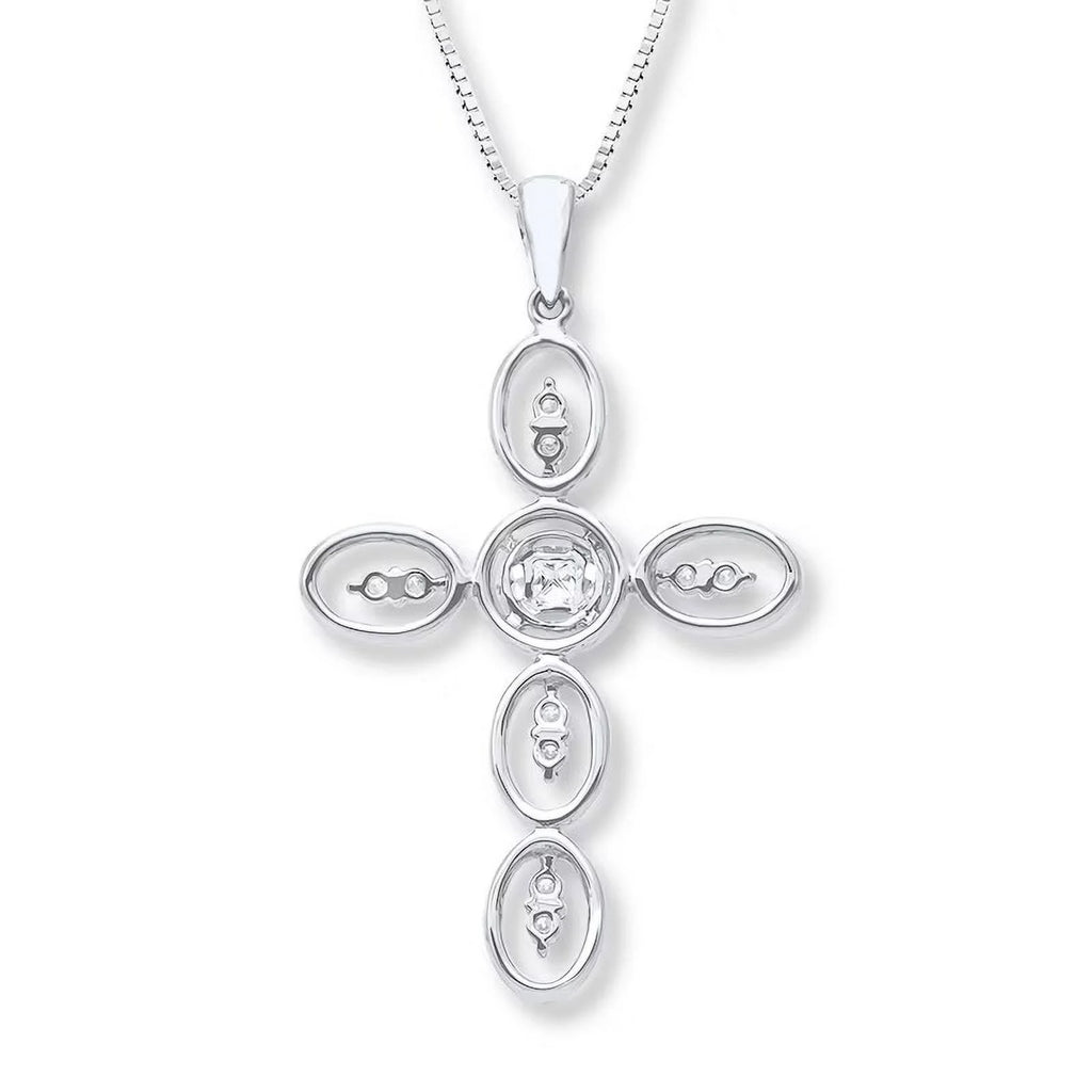 14K White Gold Diamond Cross Necklace W5631