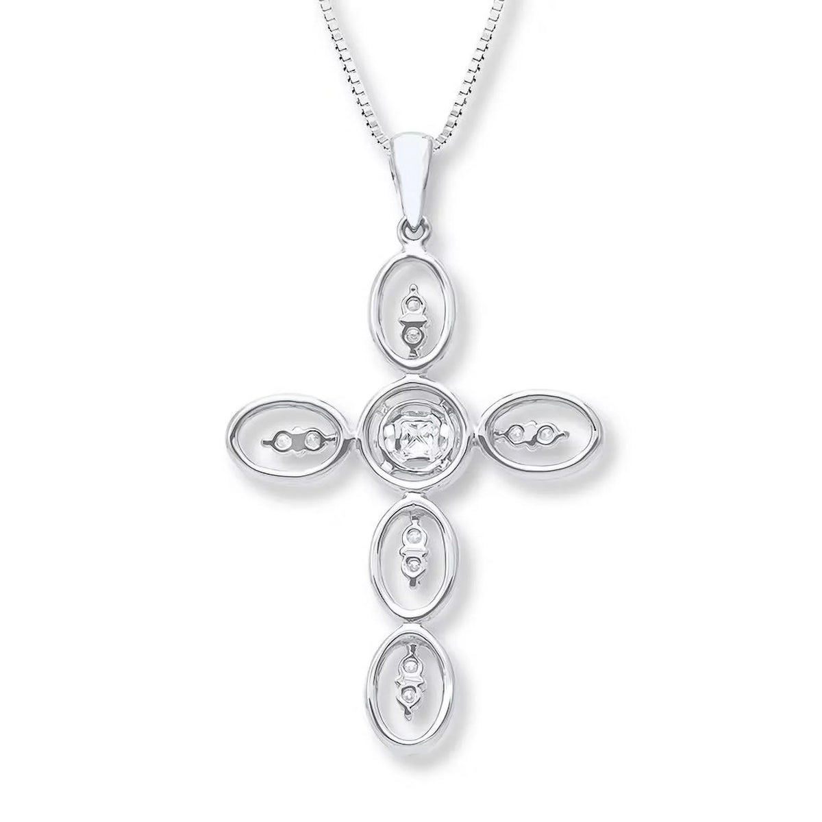 14K White Gold Diamond Cross Necklace W5631