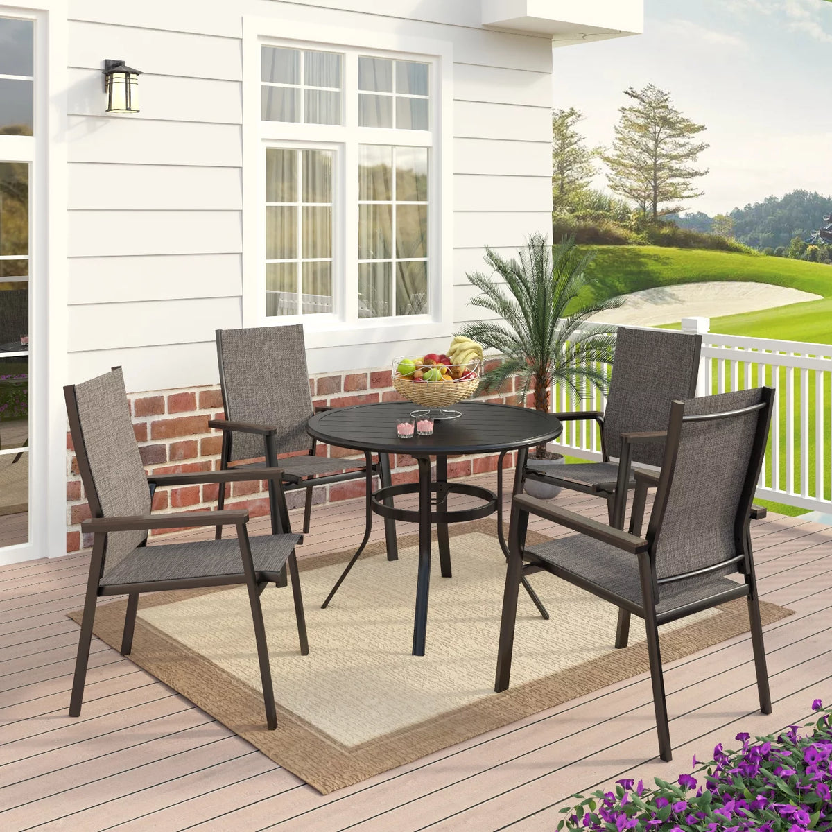 5-Piece Outdoor Patio Dining Set with 4 Stackable Armchairs and 1 Round Table R32159