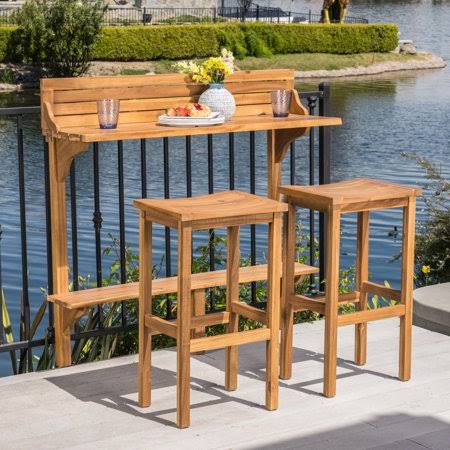 3 Piece Acacia Wood Balcony Bar Set D684