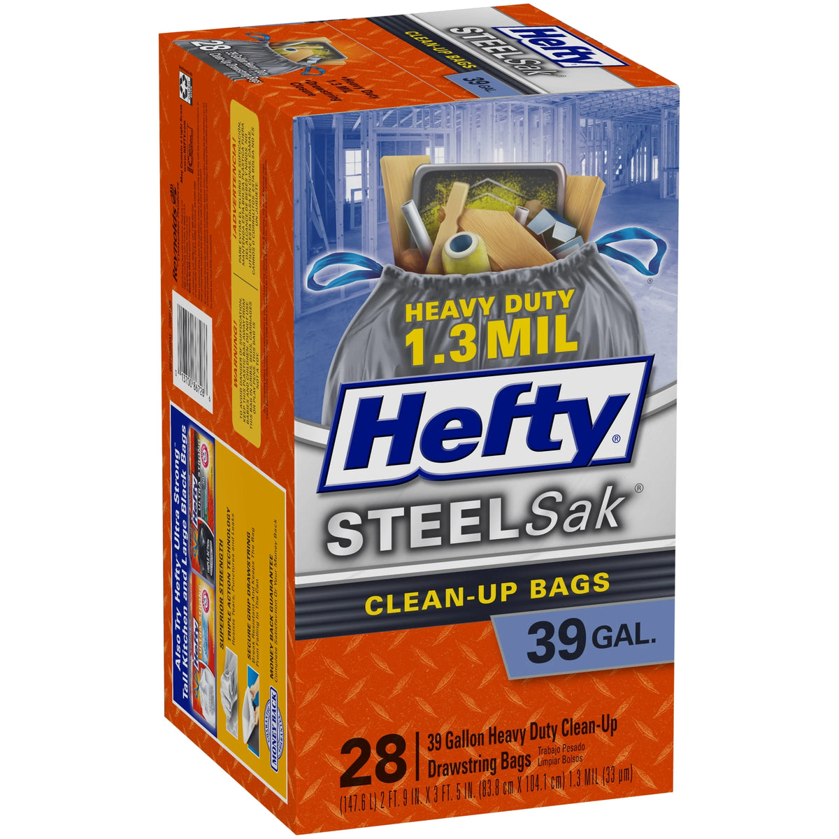 Heavy Duty Large Trash Bags, Black, Unscented, 39 Gallon, 28 Count Q60500